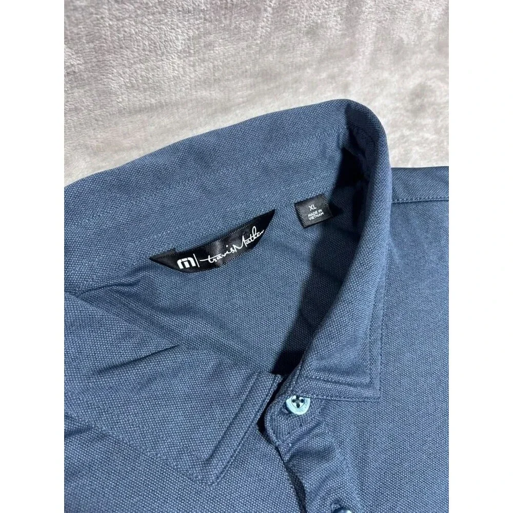 Travis Mathew Polo Shirt Men Extra Large XL Blue Gray Golf Performance Casual
